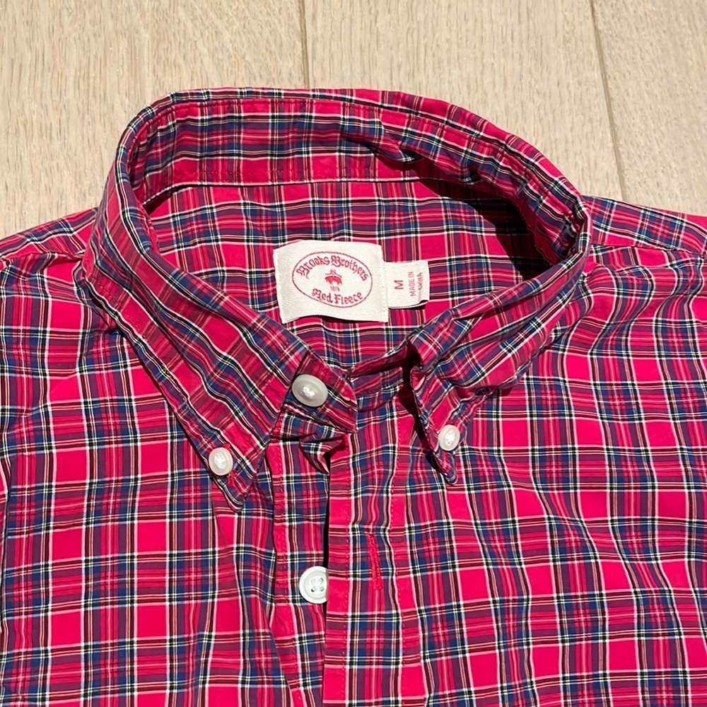 Men’s red fleece brooks brothers plaid button down